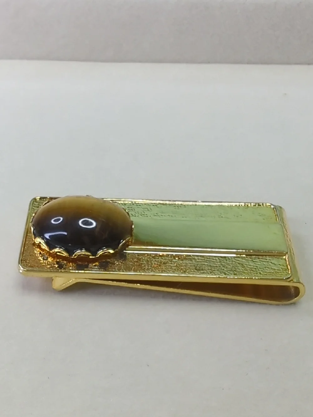 Vintage Money Clip, Cabochon Tiger's Eye, Gold Tone